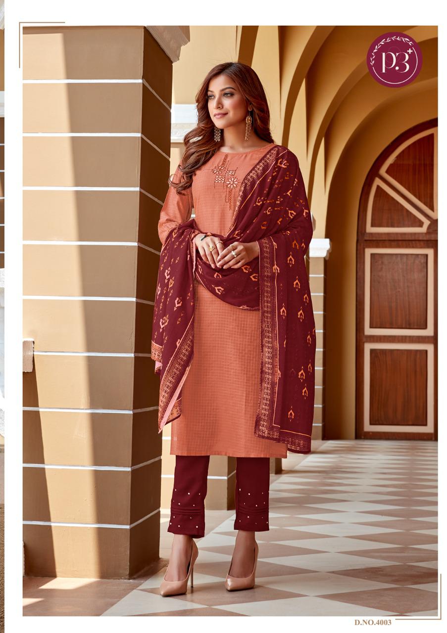 P3 Malhar  Latest Fancy Festive Wear Viscose Silk chex Pattern with Embroidery work With Gotta Patti Hand Work With Full Inner 	Silk Kurti With Bottom Collection 
